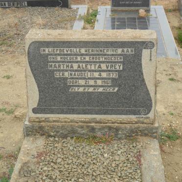 VREY Martha Aletta nee NAUDE 1873-1961
