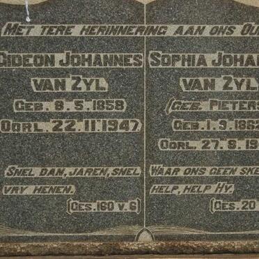 ZYL Gideon Johannes, van 1858-1947 &amp; Sophia Johanna PIETERS 1862-1943
