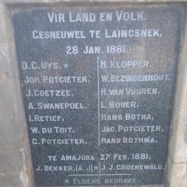 8. Gesneuwel Laingsnek 1881 &amp; Amajuba 1881