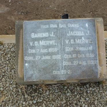 MERWE Barend J., v.d. 1858-1952 &amp; Jacoba J. JORDAAN 1855-1933