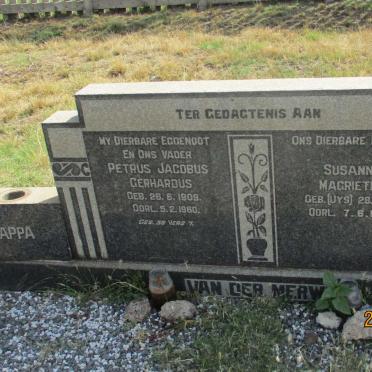 MERWE Petrus Jacobus Gerhardus, van der 1909-1960 &amp; Susanna Magrietha UYS 1911-1966