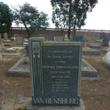 RENSBURG Frederick Christiaan, Janse van 1901-1949