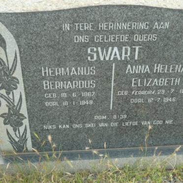 SWART Hermanus Bernardus 1867-1949 &amp; Anna Helena Elizabeth FERREIRA 1872-1946