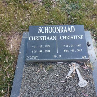 SCHOONRAAD Christiaan 1926-1991 &amp; Christine 1927-2017