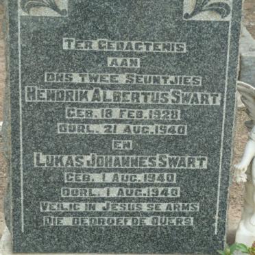 SWART Hendrik Albertus 1928-1940 :: SWART Lukas Johannes 1940-1940