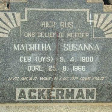 ACKERMAN Magritha Susanna nee UYS 1900-1966