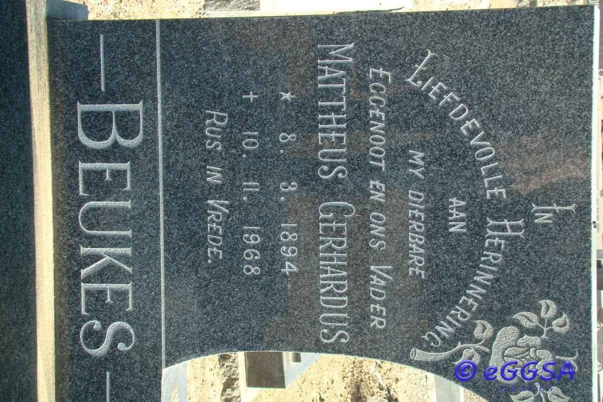 BEUKES Mattheus Gerhardus 1894-1968