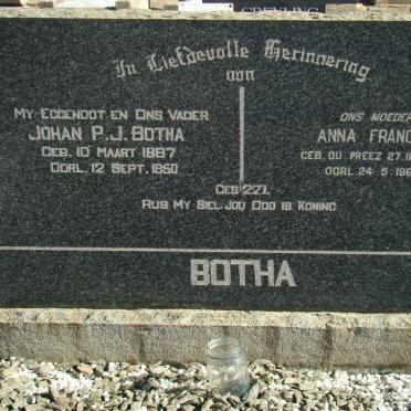 BOTHA Johan P.J. 1887-1950 &amp; Anna Francina DU PREEZ 1885-1968