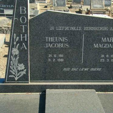 BOTHA Theunis Jacobus 1911-1981 &amp; Maria Magdalena 1912-1981