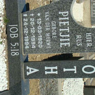 BOTHA Pietjie nee VAN DER MERWE 1920-1994