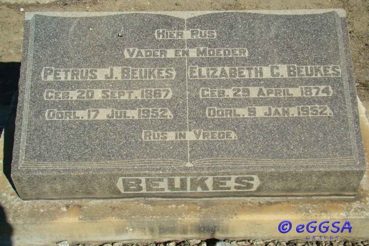 BEUKES Petrus J. 1867-1952 &amp; Elizabeth C. 1874-1952