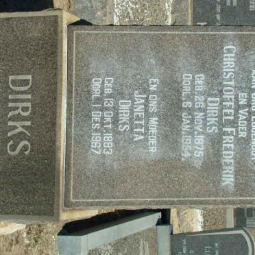 DIRKS Christoffel Frederik 1875-1954 &amp; Janetta 1883-1967