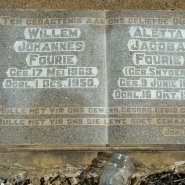 FOURIE Willem Johannes 1863-1950 &amp; Aletta Jacoba SNYDERS 1867-1944