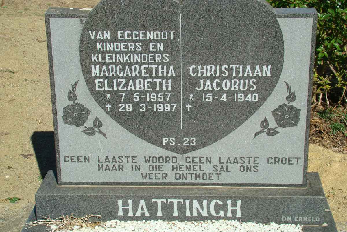 HATTINGH Christiaan Jacobus 1940- & Margaretha Elizabeth 1957-1997