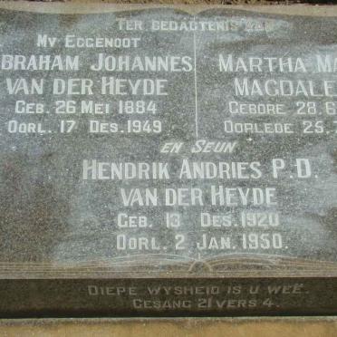 HEYDE Abraham Johannes, van der 1884-1949 &amp; Martha Maria Magdalena 1893-1976