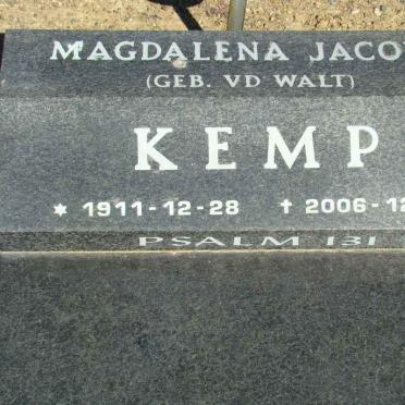 KEMP Magdalena Jacoba nee VD WALT  1911-2006