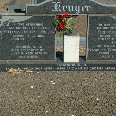 KRUGER Ferdinand Petrus 1927-1990 &amp; Elizabeth Cornelia Dorathea 1936-1990 :: KRUGER Stefanus Joahnnes Paulus 1966-