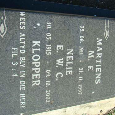 KLOPPER M.F. 1911-1997 &amp; E.W.C. 1915-2002