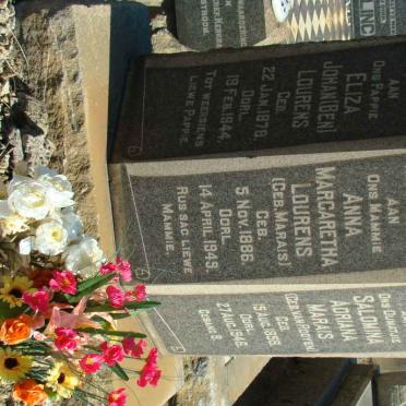 LOURENS Eliza Johan 1878-1944 &amp; Anna Margaretha MARAIS 1886-1949 :: MARAIS Salomina Adriana nee VAN ROOYEN 1859-1948
