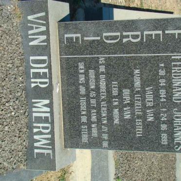 MERWE Ferdinand Johannes, van der 1944-1999