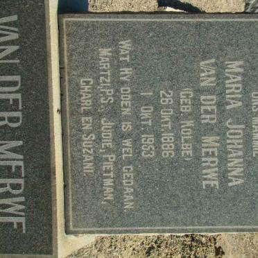MERWE Maria Johanna, van der nee KOLBE 1886-1953
