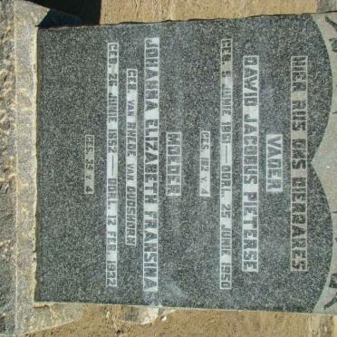 PIETERSE Dawid Jacobus 1861-1950 &amp; Johanna Elizabeth Fransina RHEDE VAN  OUDSHORN 1852-1932