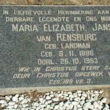 RENSBURG Maria Elizabeth, Janse van nee LANDMAN 1886-1953