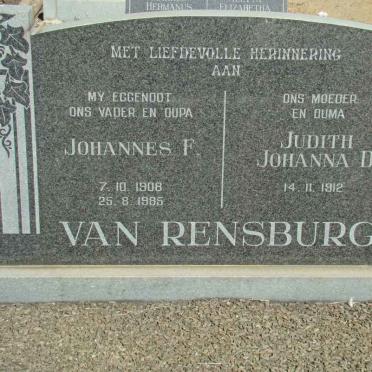 RENSBURG Johannes F., van 1908-1985 &amp; Judith Johanna D. 1912-