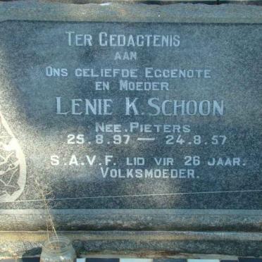 SCHOON Lenie K. nee PIETERS 1897-1957