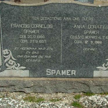 SPAMER Francois Cornelius 1864-1957 &amp; Anna Ooratyja V.D. MERWE 1869-1966
