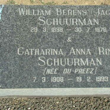SCHUURMAN William Berens 1898-1978 &amp; Catharina Anna DU PREEZ 1908-1993