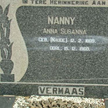 VERMAAS Anna Susanna nee NAUDE 1889-1960