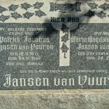 VUUREN Petrus Jacobus, Jansen van 1871-1952 &amp; Maria Magdalena Susanna TRYTSMA 1880-1956