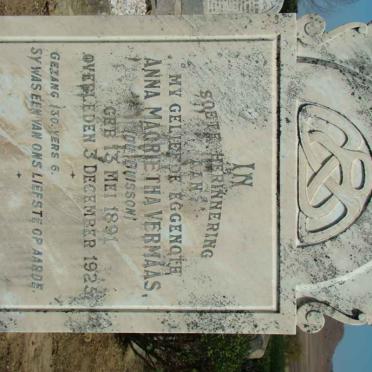 VERMAAS Anna Magrietha nee DU BUISSON 1891-1925