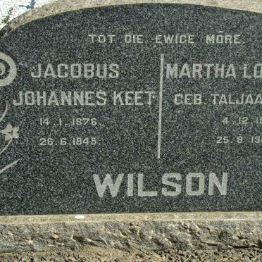 WILSON Jocaobus Johannes Keet 1876-1945 &amp; Martha Louisa TALJAARD 1891-1963