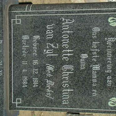 ZYL Antonette Christina, van nee DIRKS 1914-1984
