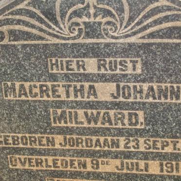 MILWARD Magretha Johanna nee JORDAAN 1853-1917