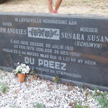 PREEZ Joseph Andries, du 1908-1978 &amp; Susara Susanna SCHUMYN 1910-1959