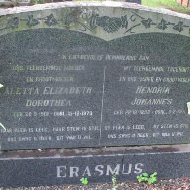 ERASMUS Hendrik Johannes 1892-1971 &amp; Aletta Elizabeth Dorothea 1901-1973