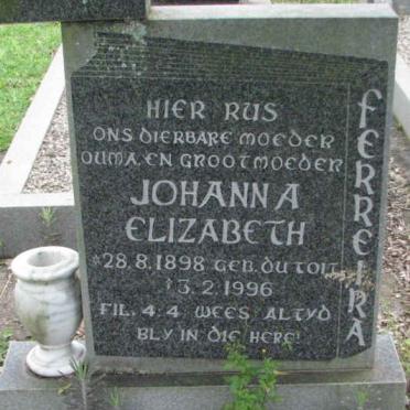 FERREIRA Hermanus Bernardus 1888-1972 &amp; Johanna Elizabeth DU TOIT 1898-1996