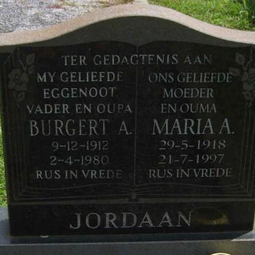 JORDAAN Burgert A. 1912-1980 &amp; Maria A. 1918-1997