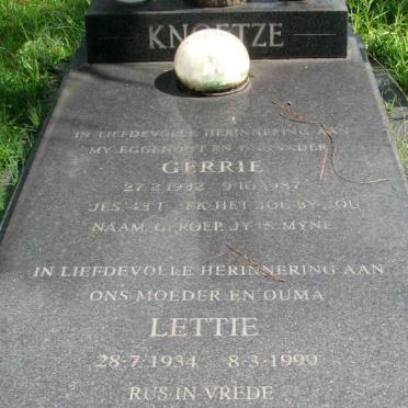 KNOETZE Gerrie 1932-1987 &amp; Lettie 1934-1999