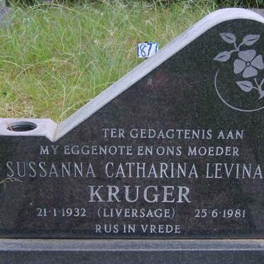 KRUGER Susanna Catharina Levina nee LIVERSAGE 1932-1981