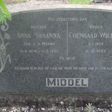 MIDDEL Coenraad Willem 1872-1937 &amp; Anna Susanna V.D. MERWE 1874-1955