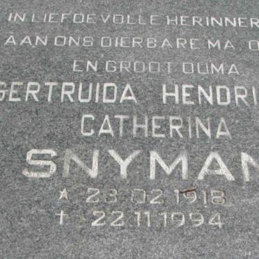 SNYMAN Gertruida Hendrina Catherina 1918-1994