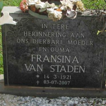 STADEN Fransina, van 1921-2007
