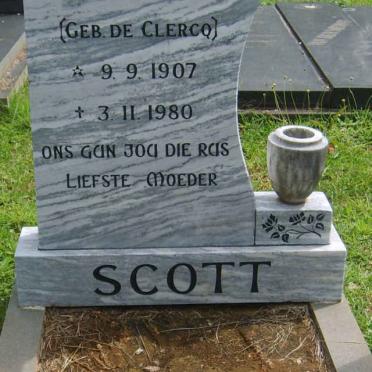 SCOTT Hester Agnes Steenkamp nee DE CLERCQ 1907-1980 :: SCOTT F.P.J. 1936-2008