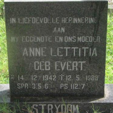 STRYDOM Anne Lettitia nee EVERT 1942-1988