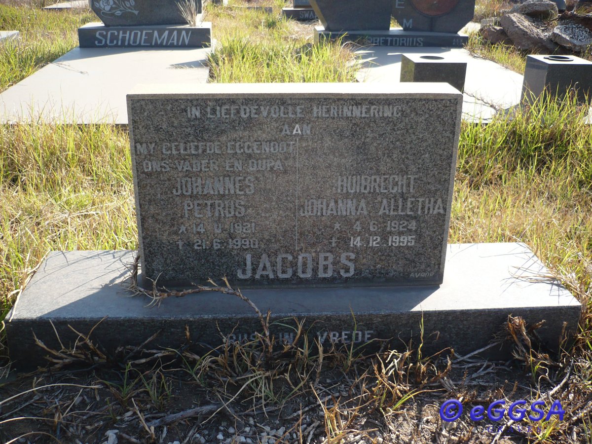 JACOBS Johannes Petrus 1921-1990 &amp; Huibrecht Johanna Alletha 1924-1995