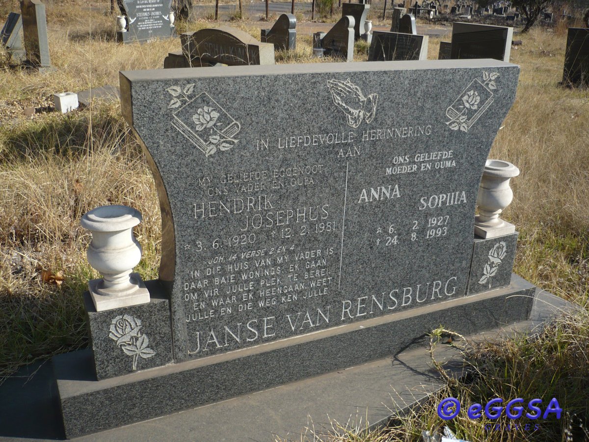 RENSBURG Hendrik Josephus, Janse van 1920-1981 &amp; Anna Sophia 1927-1993